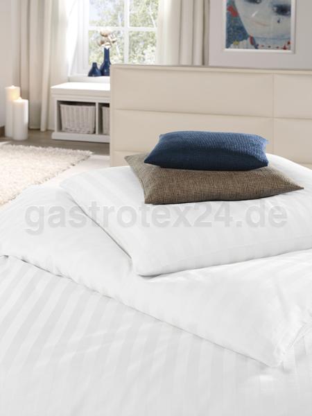 Damast-Bettwäsche Linda weiß mit  25 mm Blockstreifen und Hotelverschluß